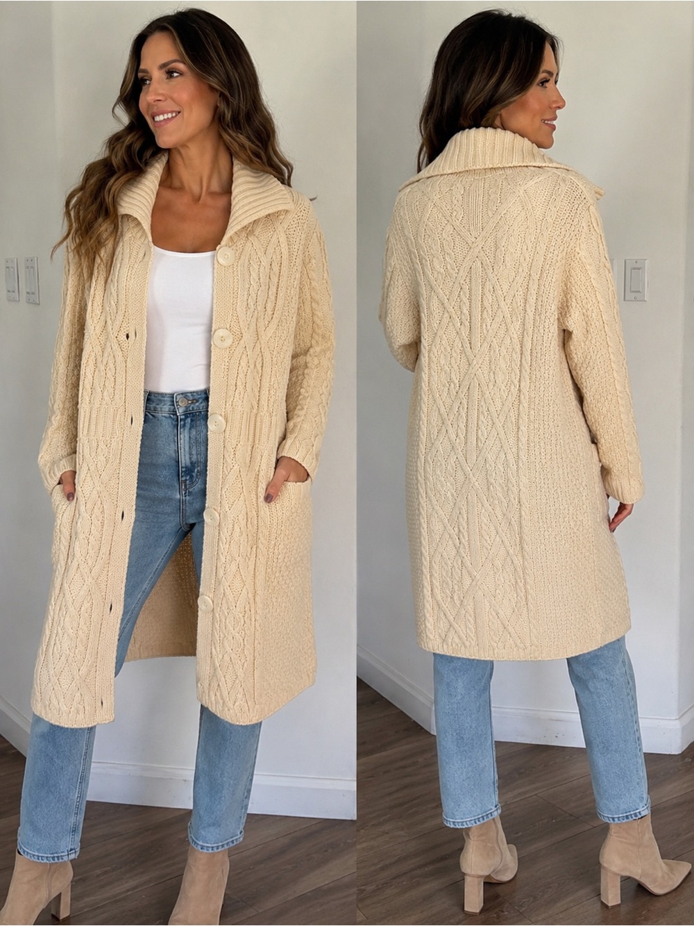 Aran Crafts Ireland 100% Merino Wool Cable Knit Cardigan